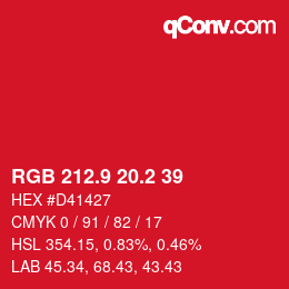 カラーコード: RGB 212.9 20.2 39 | qconv.com