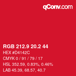 カラーコード: RGB 212.9 20.2 44 | qconv.com