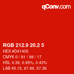 カラーコード: RGB 212.9 20.2 5 | qconv.com