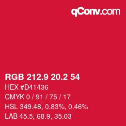 カラーコード: RGB 212.9 20.2 54 | qconv.com