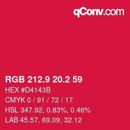 カラーコード: RGB 212.9 20.2 59 | qconv.com