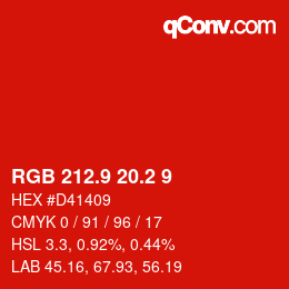 カラーコード: RGB 212.9 20.2 9 | qconv.com