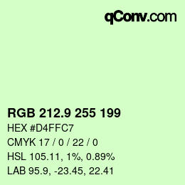 カラーコード: RGB 212.9 255 199 | qconv.com