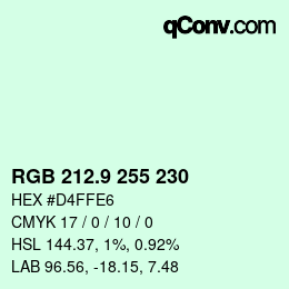 カラーコード: RGB 212.9 255 230 | qconv.com