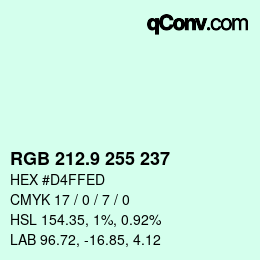 カラーコード: RGB 212.9 255 237 | qconv.com