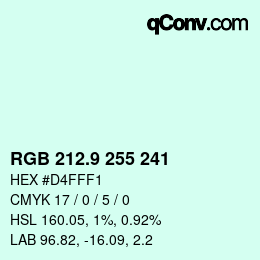 カラーコード: RGB 212.9 255 241 | qconv.com