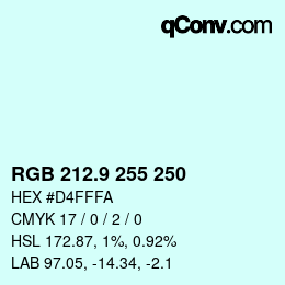 Color code: RGB 212.9 255 250 | qconv.com