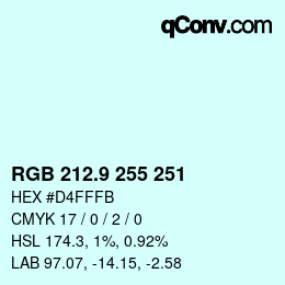 カラーコード: RGB 212.9 255 251 | qconv.com