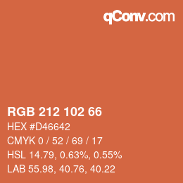 Color code: RGB 212 102 66 | qconv.com