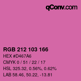 カラーコード: RGB 212 103 166 | qconv.com