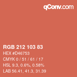 Color code: RGB 212 103 83 | qconv.com