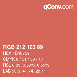 Color code: RGB 212 103 89 | qconv.com