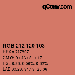 カラーコード: RGB 212 120 103 | qconv.com