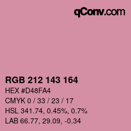 Color code: RGB 212 143 164 | qconv.com
