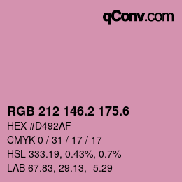 カラーコード: RGB 212 146.2 175.6 | qconv.com