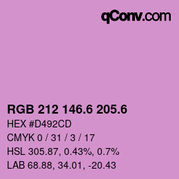 カラーコード: RGB 212 146.6 205.6 | qconv.com