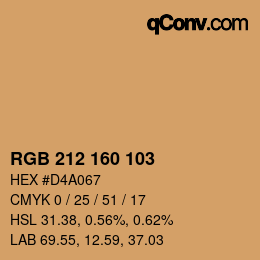 カラーコード: RGB 212 160 103 | qconv.com