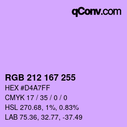 Color code: RGB 212 167 255 | qconv.com