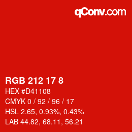 颜色代码: RGB 212 17 8 | qconv.com