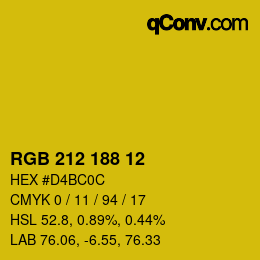 颜色代码: RGB 212 188 12 | qconv.com