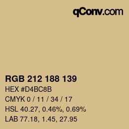 Color code: RGB 212 188 139 | qconv.com