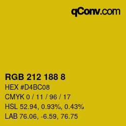 Color code: RGB 212 188 8 | qconv.com