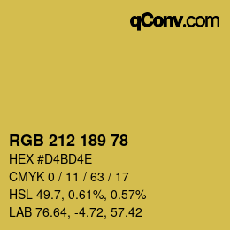 Color code: RGB 212 189 78 | qconv.com