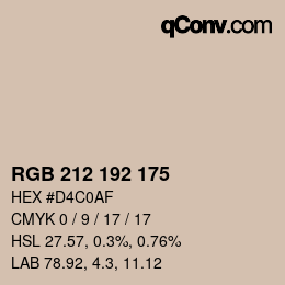 カラーコード: RGB 212 192 175 | qconv.com