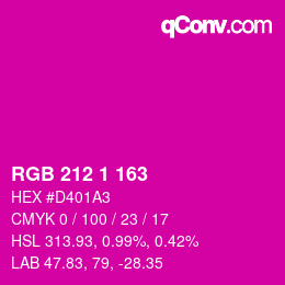 カラーコード: RGB 212 1 163 | qconv.com
