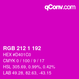 カラーコード: RGB 212 1 192 | qconv.com