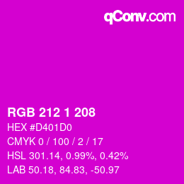 カラーコード: RGB 212 1 208 | qconv.com