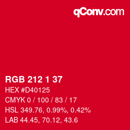カラーコード: RGB 212 1 37 | qconv.com