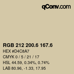 カラーコード: RGB 212 200.6 167.6 | qconv.com