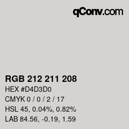 カラーコード: RGB 212 211 208 | qconv.com