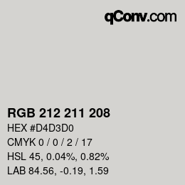 颜色代码: RGB 212 211 208 | qconv.com