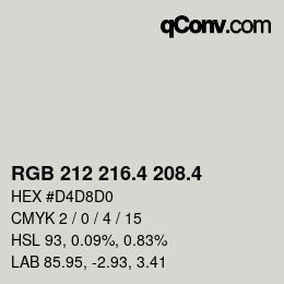 カラーコード: RGB 212 216.4 208.4 | qconv.com
