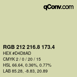 カラーコード: RGB 212 216.8 173.4 | qconv.com