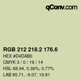 カラーコード: RGB 212 218.2 176.6 | qconv.com