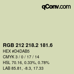カラーコード: RGB 212 218.2 181.6 | qconv.com