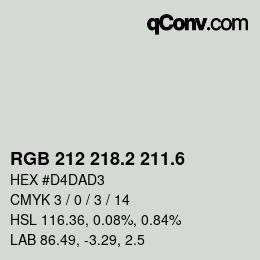 カラーコード: RGB 212 218.2 211.6 | qconv.com