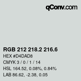 カラーコード: RGB 212 218.2 216.6 | qconv.com