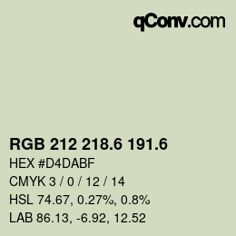 カラーコード: RGB 212 218.6 191.6 | qconv.com
