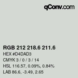 カラーコード: RGB 212 218.6 211.6 | qconv.com