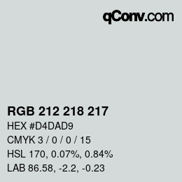 颜色代码: RGB 212 218 217 | qconv.com