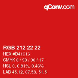 Color code: RGB 212 22 22 | qconv.com