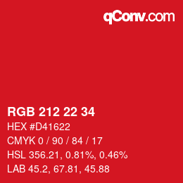 Color code: RGB 212 22 34 | qconv.com