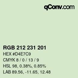 カラーコード: RGB 212 231 201 | qconv.com