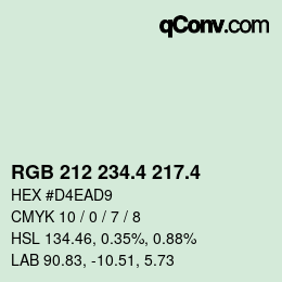 カラーコード: RGB 212 234.4 217.4 | qconv.com