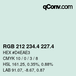 カラーコード: RGB 212 234.4 227.4 | qconv.com