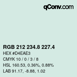 カラーコード: RGB 212 234.8 227.4 | qconv.com